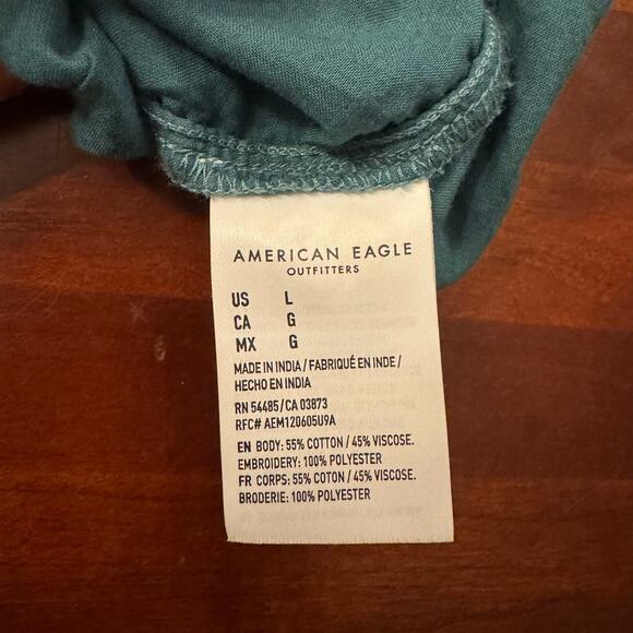 American Eagle Boho Teal Embroidered Button-Front Crop Top Size L - Picture 6 of 6